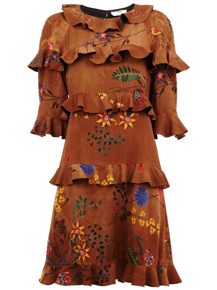 Fendi Floral Ruffle Dress - Brown