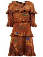 Fendi Floral Ruffle Dress - Brown