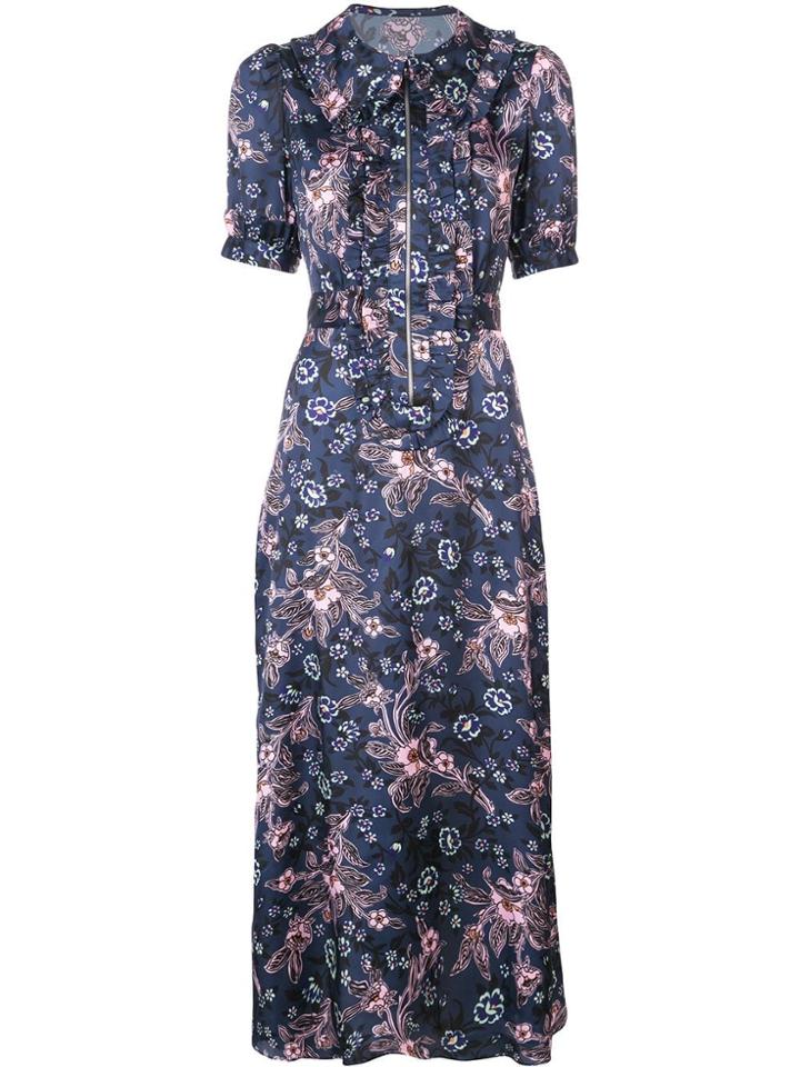 Jill Stuart Frilled Floral Shirt Dress - Blue