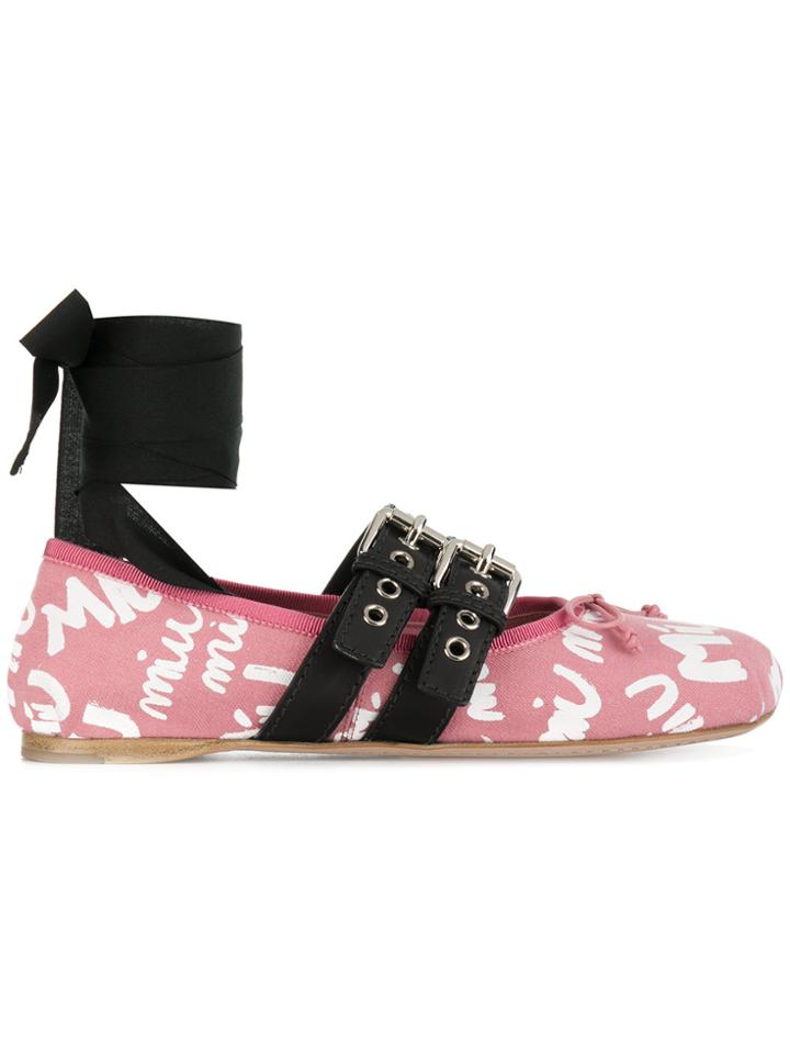 Miu Miu Logo Graffiti Ballerina Shoes - Pink & Purple