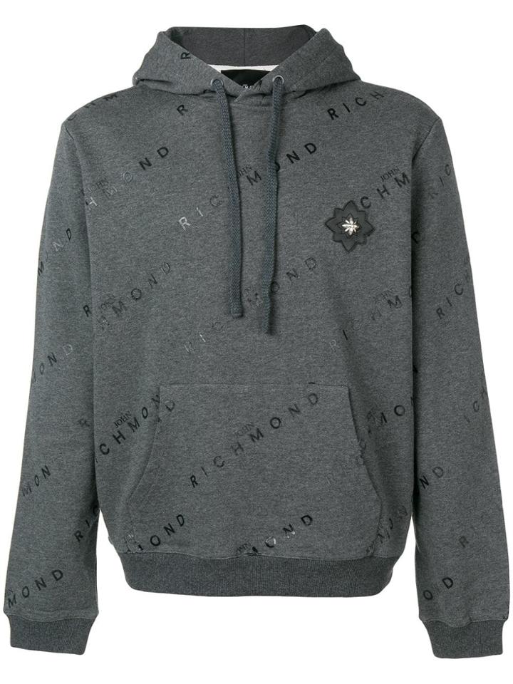 John Richmond Logo Print Hoodie - Grey