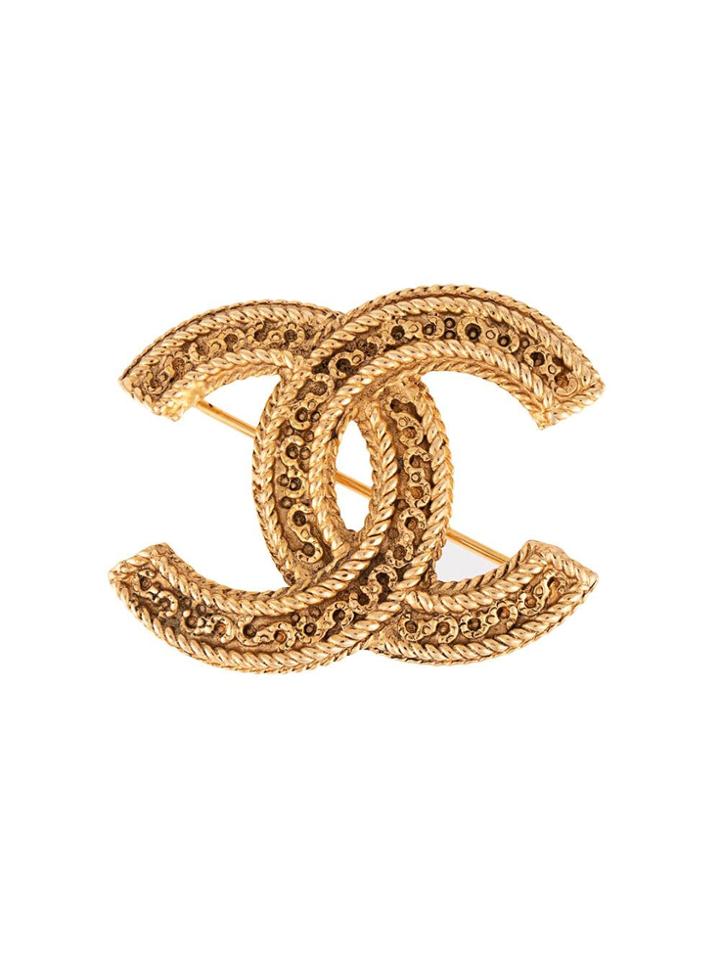 Chanel Vintage Design Cc Brooch - Gold