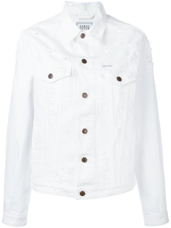 Forte Couture Buttoned Denim Jacket, Women's, Size: Small, White, Cotton