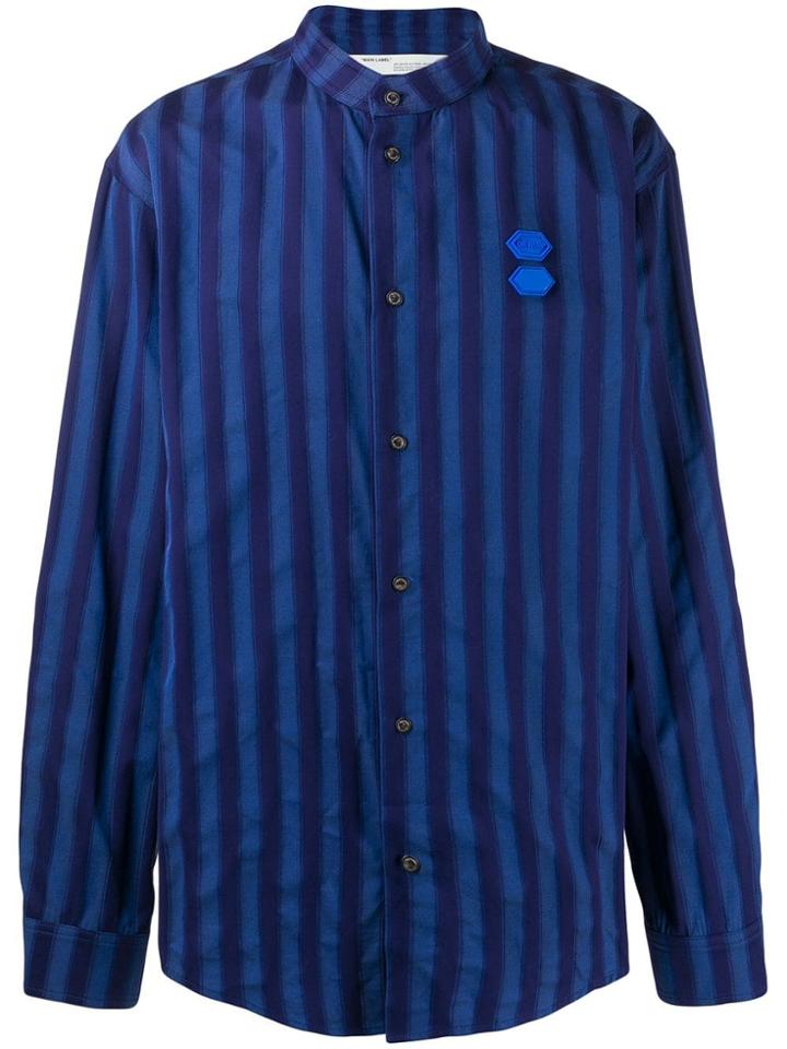 Off-white Striped Band Collar Shirt - Blue