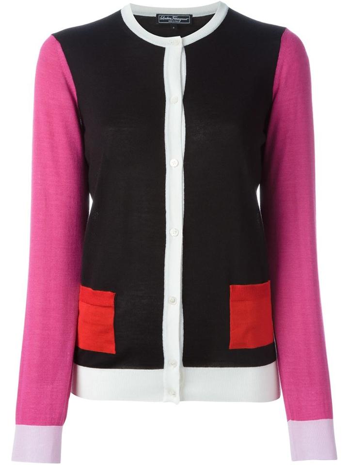 Salvatore Ferragamo Colour Block Cardigan, Women's, Size: Medium, Black, Silk/cashmere/virgin Wool