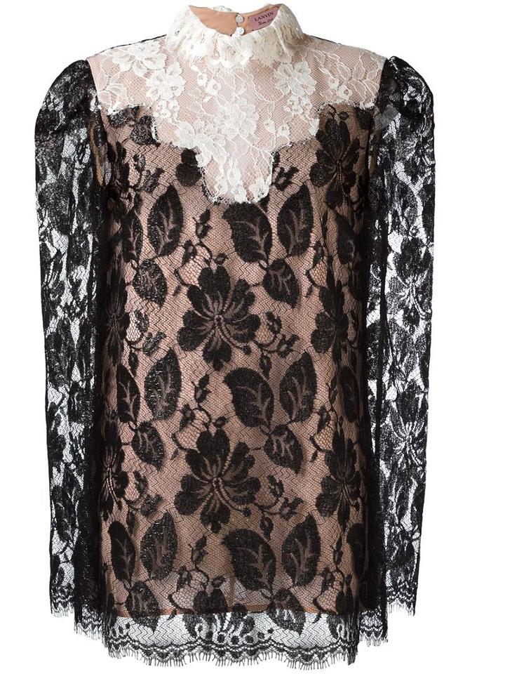 Lanvin Sheer Lace Panel Blouse, Women's, Size: 42, Black, Silk/viscose/polyamide
