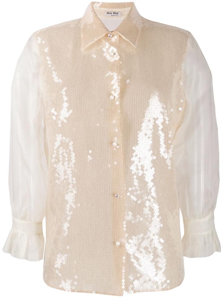 Miu Miu Sequin-panelled Organza Shirt - Neutrals