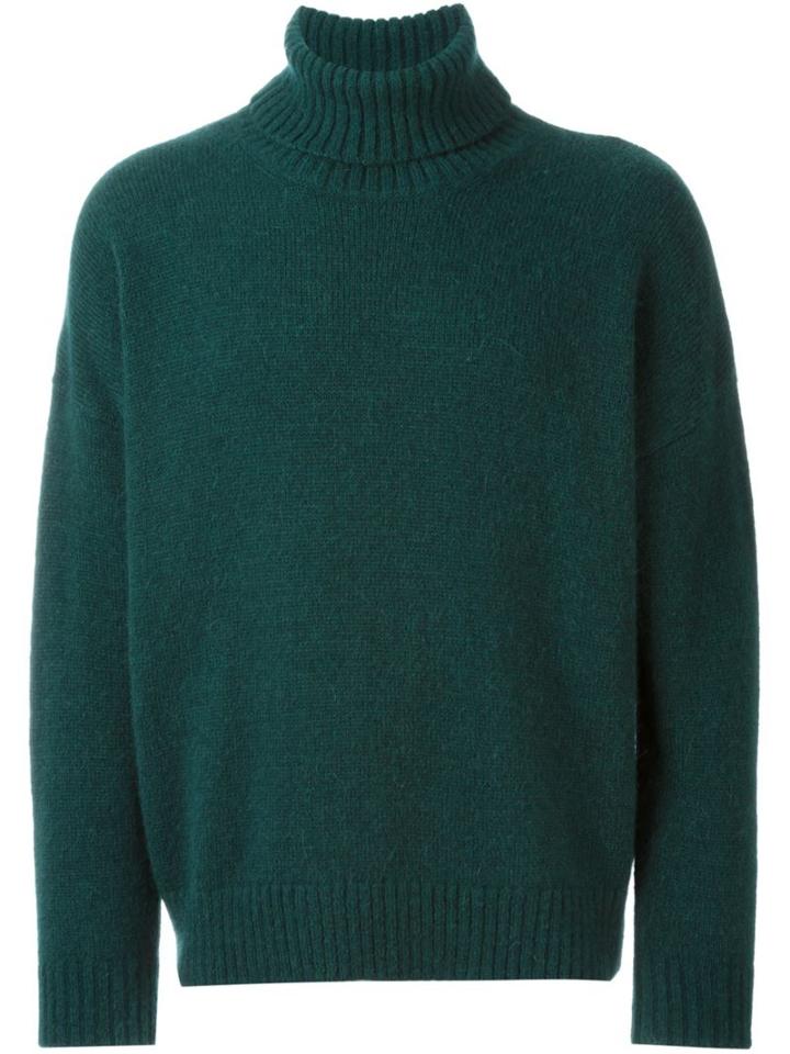 Ami Alexandre Mattiussi Oversized Turtleneck Sweater, Men's, Size: Medium, Green, Nylon/wool/alpaca
