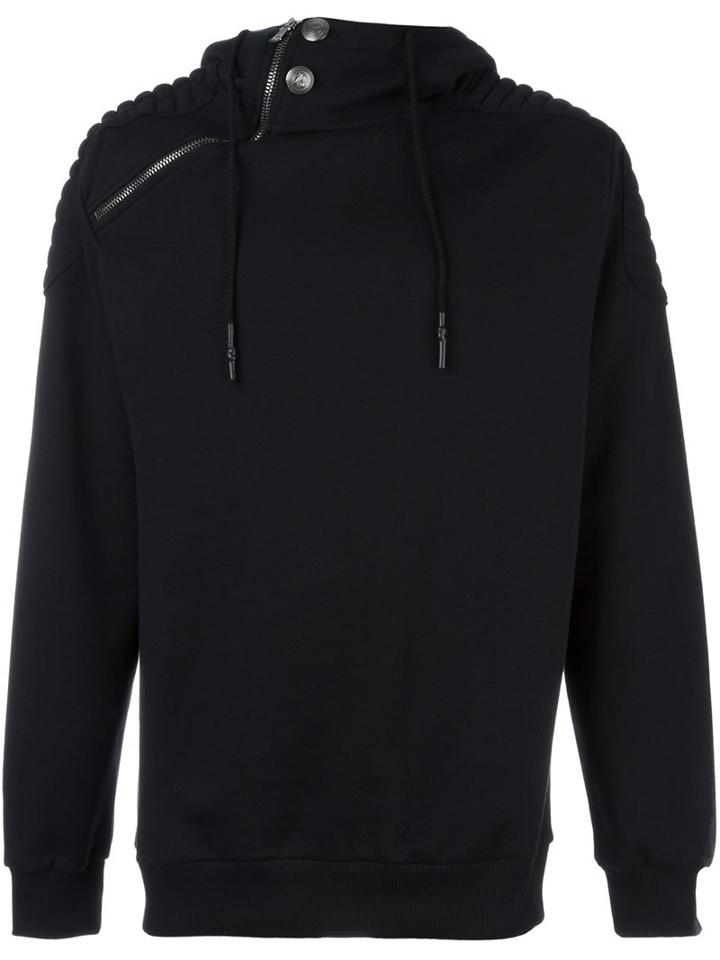 Pierre Balmain Ribbed Shoulders Sweatshirt, Men's, Size: 52, Black, Cotton/polyester