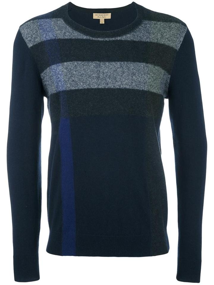 Burberry Crew Neck Jumper, Men's, Size: Medium, Blue, Cotton/cashmere