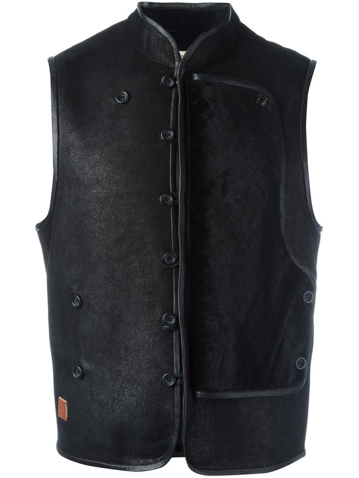 Al Duca D'aosta 1902 Buttoned Gilet, Men's, Size: Large, Black, Sheep Skin/shearling