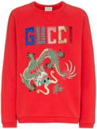 Gucci Dragon Patchwork Cotton Sweatshirt - Red