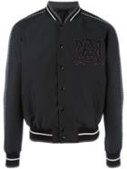 Alexander Mcqueen Insignia Bomber Jacket, Men's, Size: 48, Black, Wool/viscose/nylon