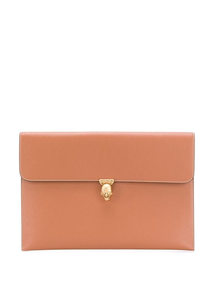 Alexander Mcqueen Skull Envelope Clutch - Brown