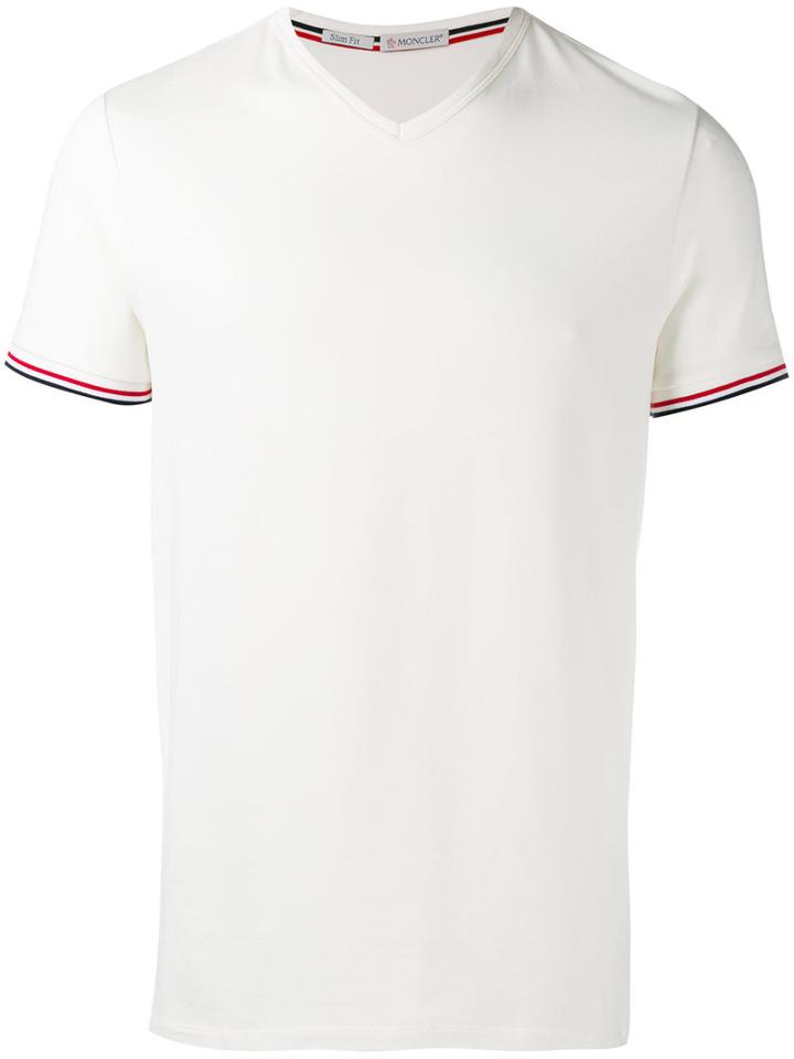Moncler Striped Trim V-neck T-shirt, Men's, Size: Xl, White, Cotton/spandex/elastane