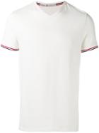Moncler Striped Trim V-neck T-shirt, Men's, Size: Xl, White, Cotton/spandex/elastane
