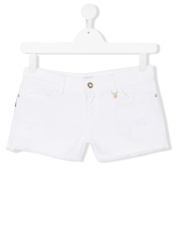 Armani Junior Teen Frayed Denim Shorts - White