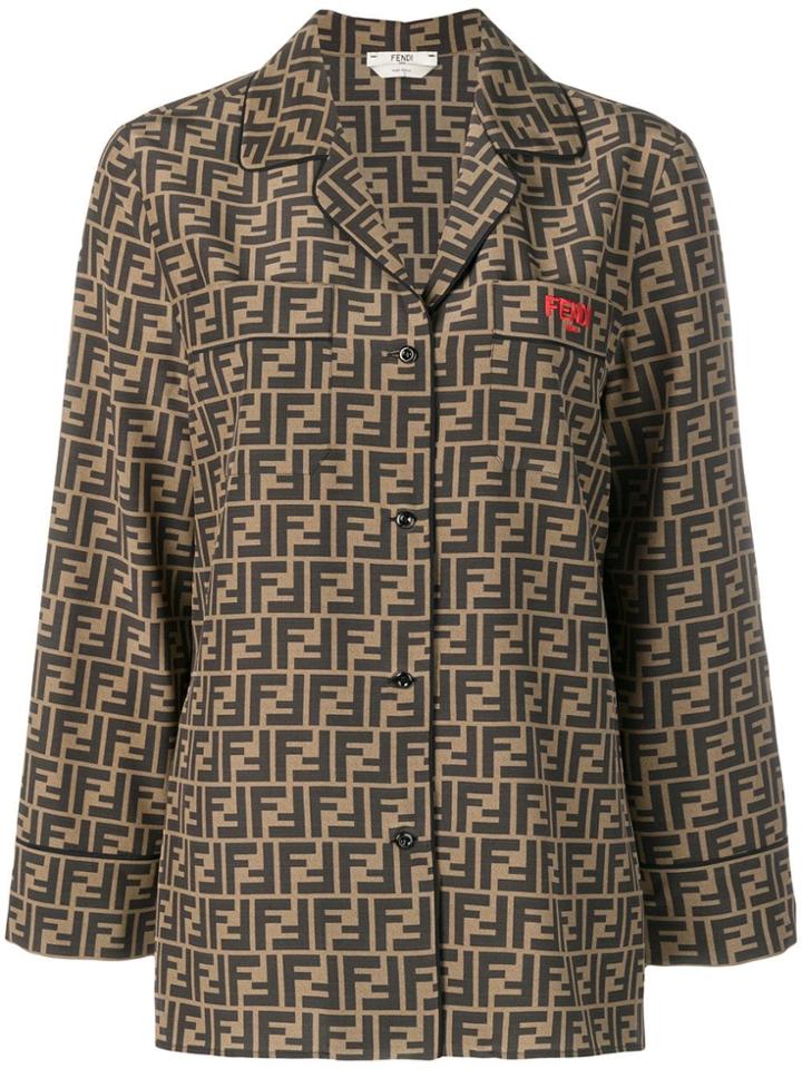 Fendi Ff Logo Silk Shirt - Brown