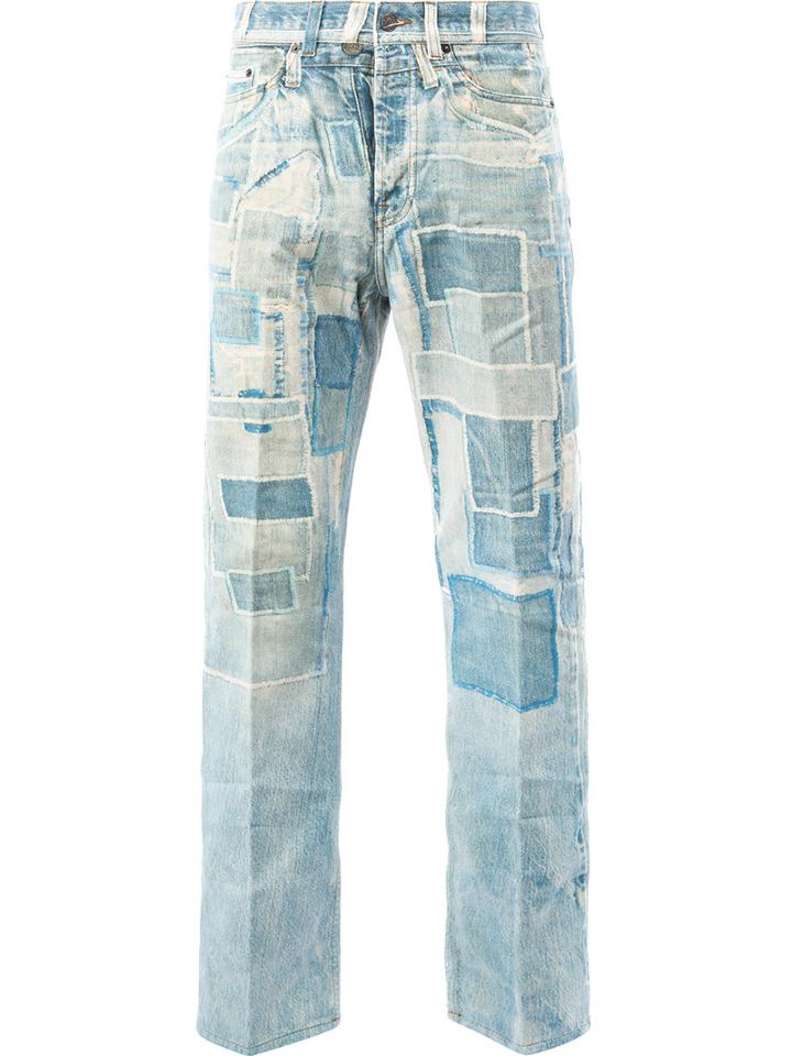 Dries Van Noten Patchwork Print Jeans, Men's, Size: 31, Blue, Cotton