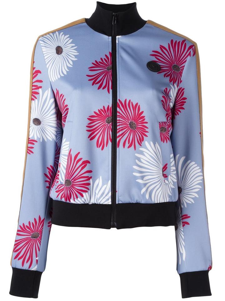 Msgm Floral Print Bomber Jacket, Women's, Size: 46, Blue, Polyester/polyamide/spandex/elastane