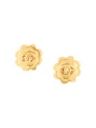 Chanel Pre-owned Flower Cc Earrings - Gold