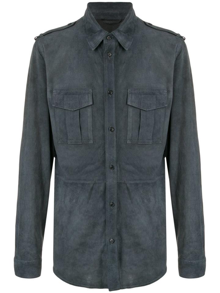 Desa 1972 Chest Pockets Suede Shirt - Blue