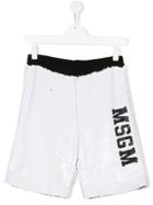 Msgm Kids Sequin Logo Track Shorts - White
