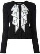 Boutique Moschino Ruffled Intarsia Design Cardigan, Women's, Size: 38, Black, Virgin Wool