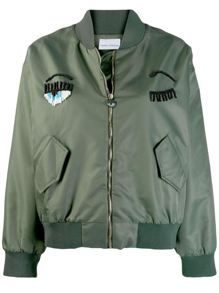 Chiara Ferragni Beaded Logo Bomber Jacket - Green