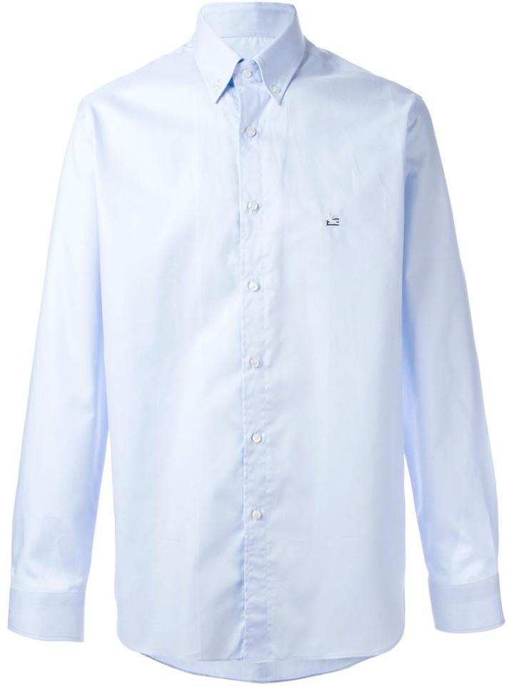 Etro Embroidered Logo Shirt, Men's, Size: 45, Blue, Cotton