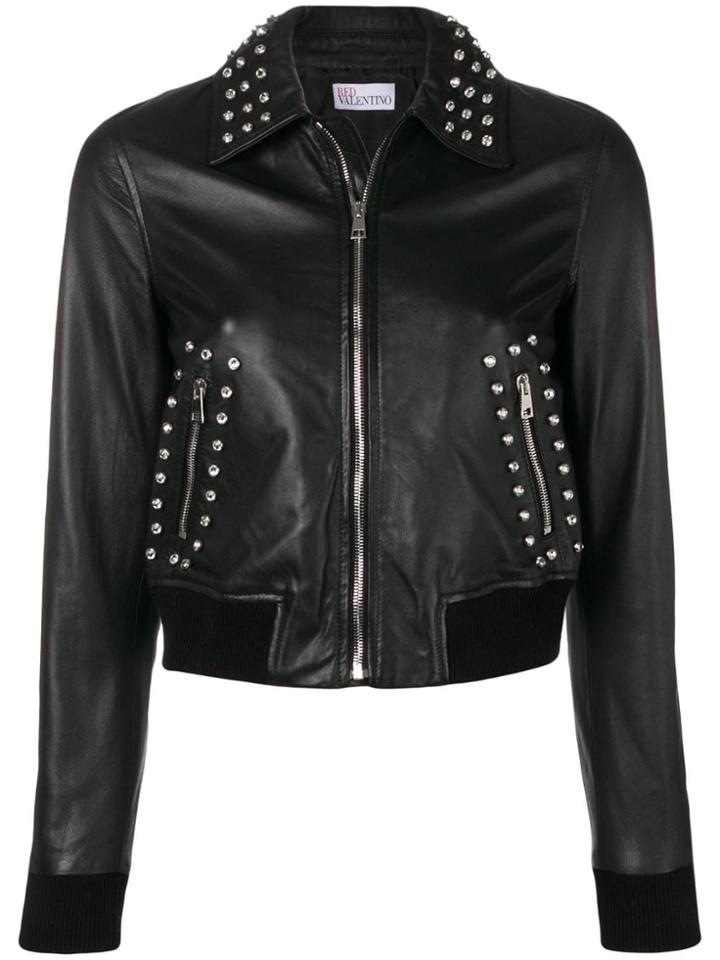 Red Valentino Cropped Embellished Bomber Jacket - Black