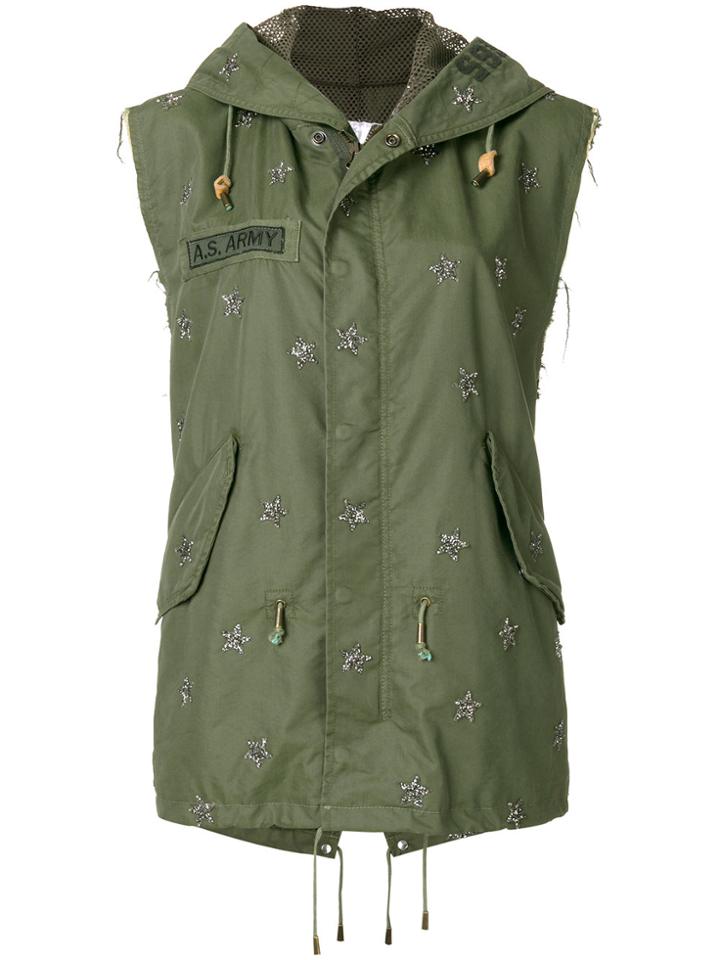 As65 Sequin Stars Sleeveless Parka - Green