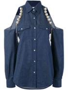 Forte Couture - Open Shoulder Denim Shirt - Women - Cotton/spandex/elastane - 40, Blue, Cotton/spandex/elastane