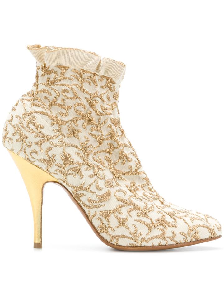 Salvatore Ferragamo Brocade Ankle Boots - Nude & Neutrals