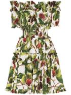 Dolce & Gabbana Fig Print Off-the-shoulder Cotton Dress - Green