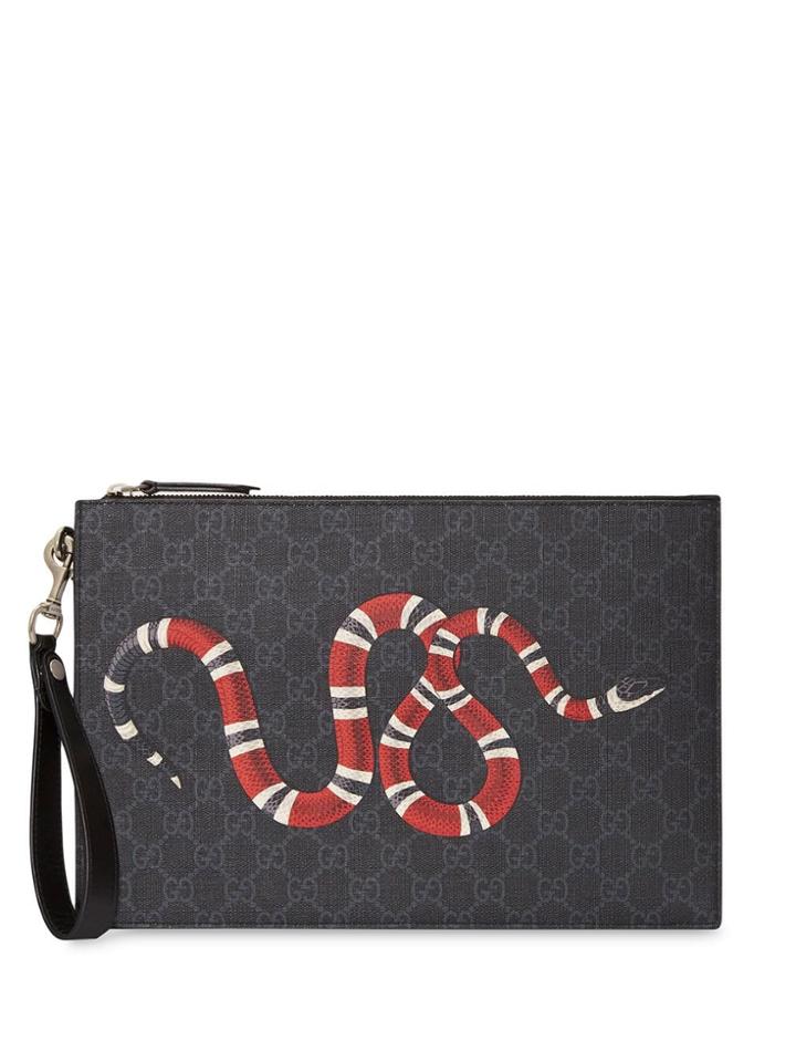 Gucci Gg Pouch With Kingsnake - Black
