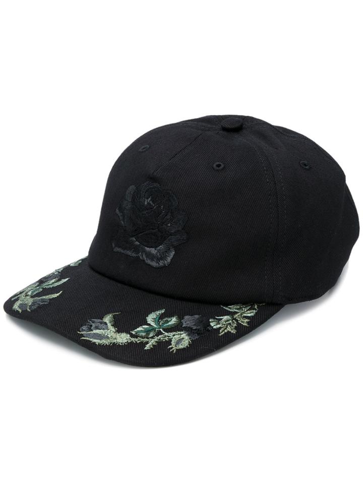Alexander Mcqueen Eyewear Floral Embroidered Baseball Cap - Black