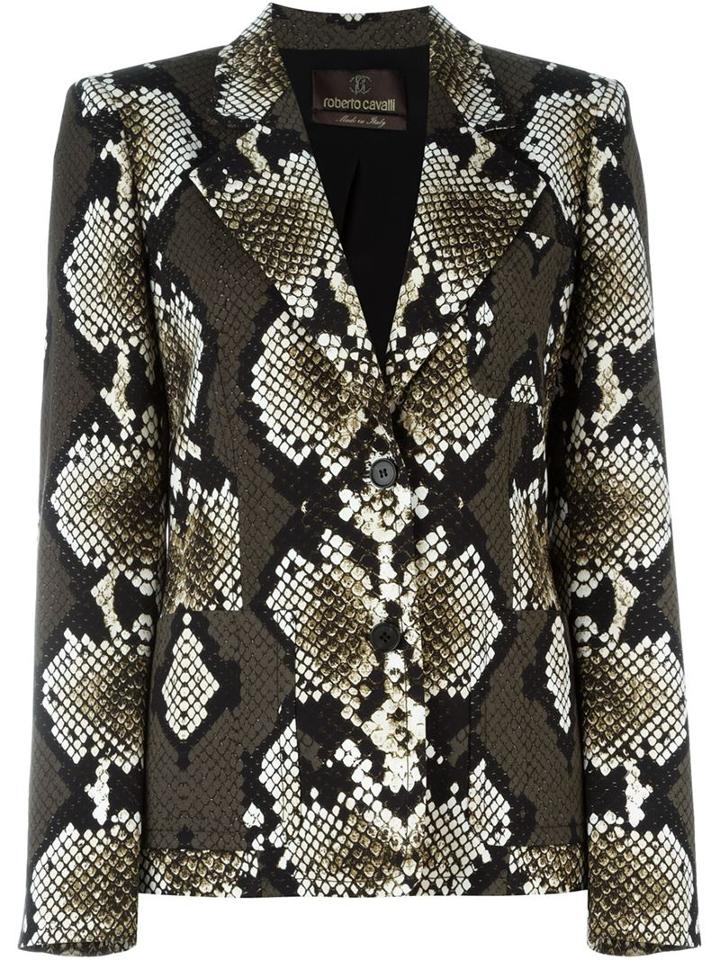 Roberto Cavalli Snakeskin Print Blazer, Women's, Size: 50, Black, Silk/polyester/spandex/elastane/viscose