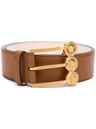 Versace Medusa Buckle Leather Belt - Brown