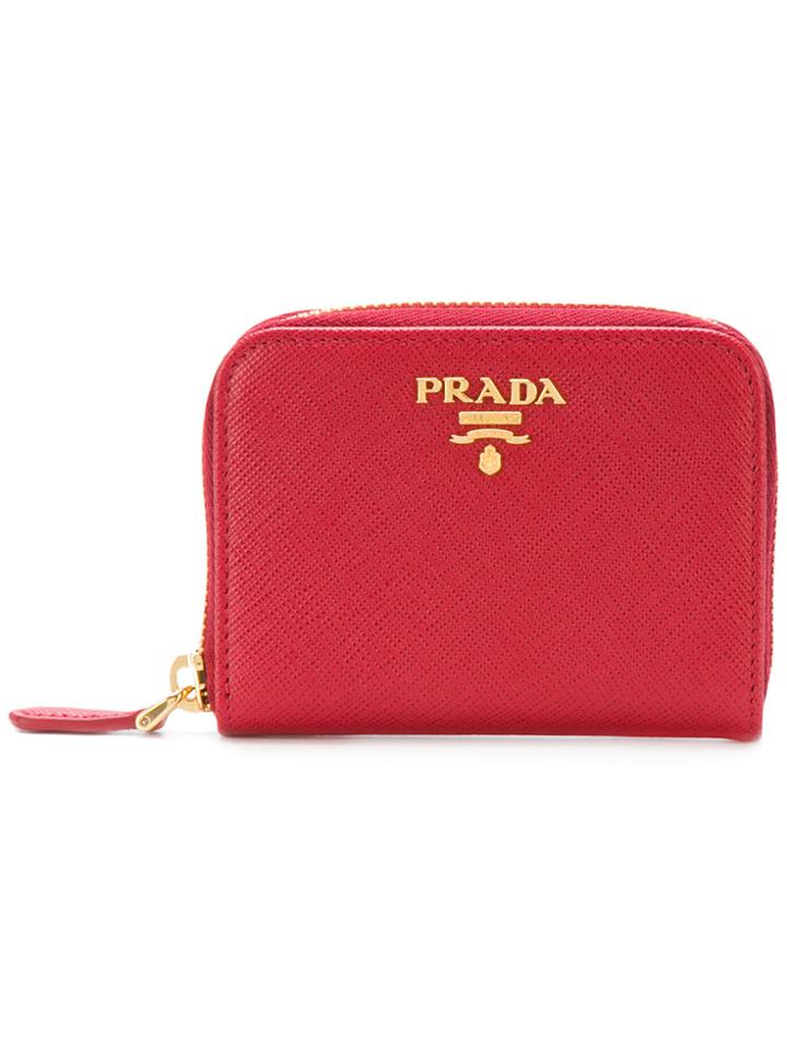 Prada Logo Plaque Zipped Card Case - Red
