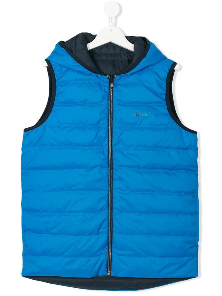 Boss Kids - Hooded Gilet - Kids - Feather Down/polyamide-8 - 16 Yrs, Blue