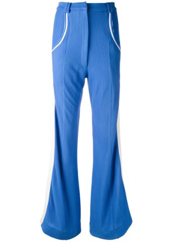 Richard Malone - Ribbed Flared Trousers - Women - Acrylic - S, Blue, Acrylic