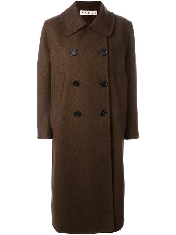 Marni Double Breasted Coat, Women's, Size: 44, Brown, Nylon/virgin Wool