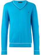 Etro Classic V-neck Jumper, Men's, Size: Medium, Blue, Cotton/polyester