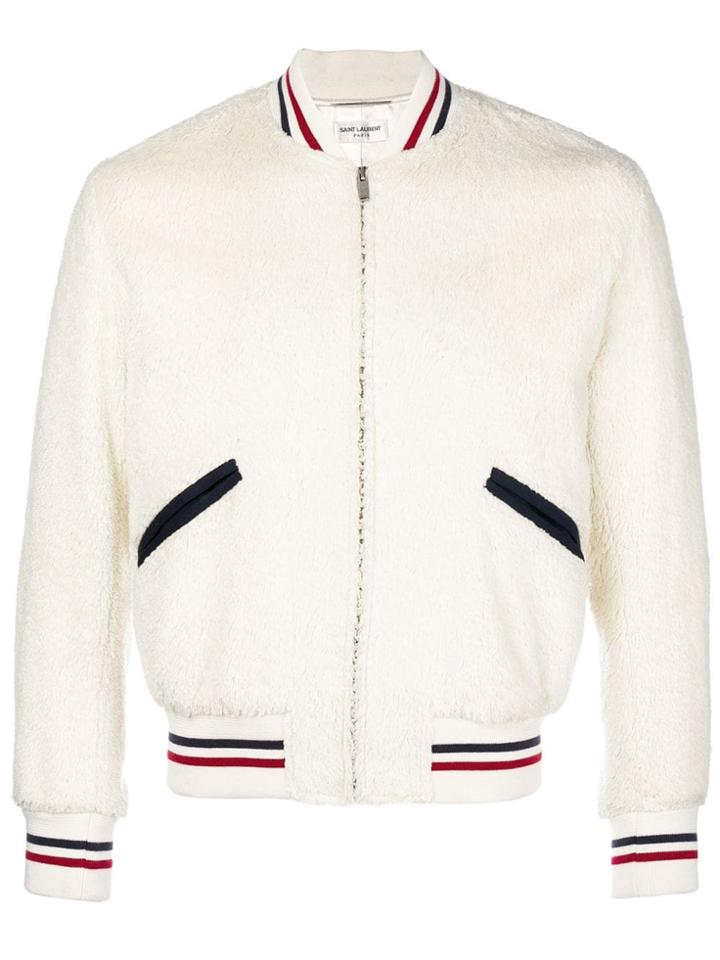 Saint Laurent Shearling Bomber Jacket - White