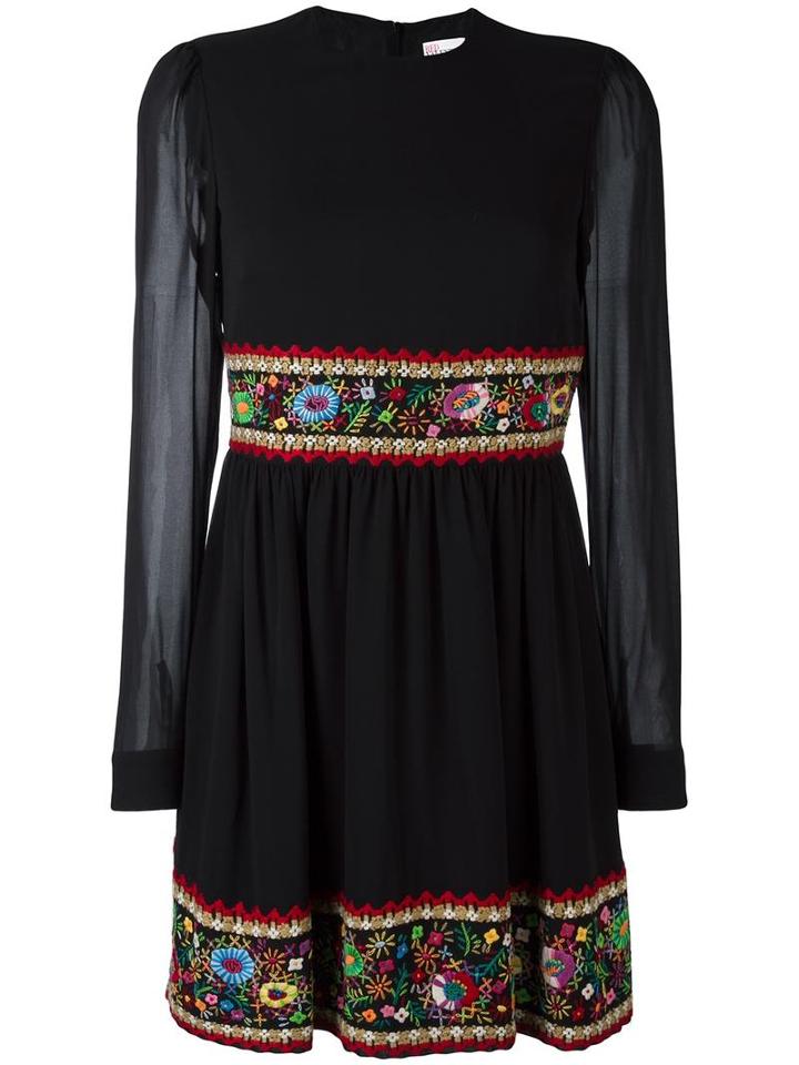 Red Valentino Floral Embroidery Dress, Women's, Size: 42, Black, Silk/spandex/elastane/polyester