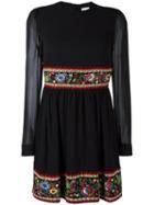 Red Valentino Floral Embroidery Dress, Women's, Size: 42, Black, Silk/spandex/elastane/polyester
