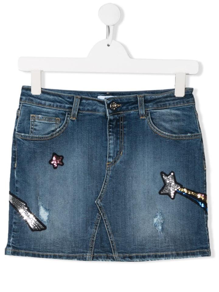 Msgm Kids Teen Embellished Denim Skirt - Blue
