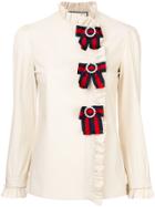 Gucci Ruffled Shirt With Web - Nude & Neutrals