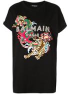 Balmain Multicoloured Sequined And Embroidered T-shirt - Black